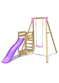 REBO Wooden Swing Set plus Deck & Slide - Solar Pink