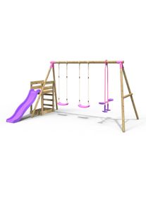 REBO Wooden Swing Set plus Deck & Slide - Neptune Pink