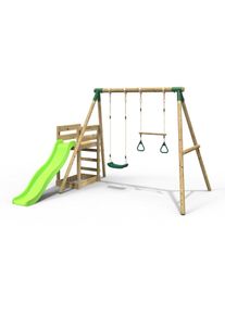 REBO Wooden Swing Set plus Deck & Slide - Janus Green