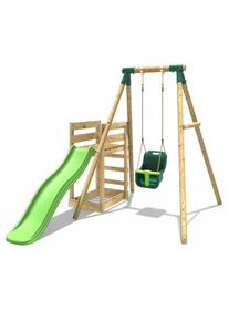 REBO Wooden Swing Set plus Deck & Slide - Pluto Green