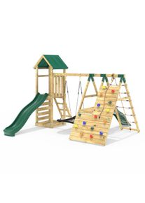 REBO Wooden Climbing Frame with Swings, 6+8FT Slides & Climbing Wall - Crestone