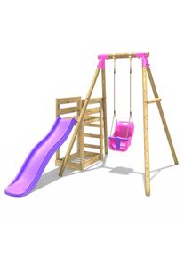 REBO Wooden Swing Set plus Deck & Slide - Pluto Pink