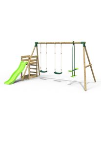REBO Wooden Swing Set plus Deck & Slide - Neptune Green