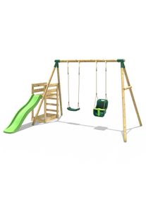 REBO Wooden Swing Set plus Deck & Slide - Luna Green