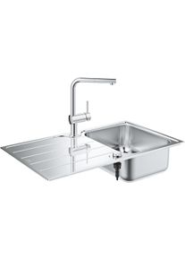 Grohe Minta Set aus Spüle und Küchenarmatur, hoher Auslauf, Einlochmontage, reversibel, Edelstahl (31573SD1)