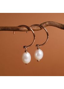 Holzkern Earrings Women Rose Gold and White Pearl