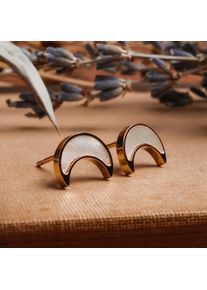 Holzkern Earrings Women Gold and White Nacre