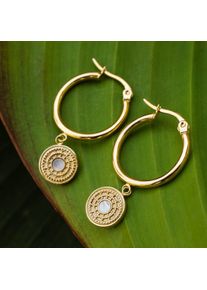 Holzkern Earrings Women Gold and White Nacre