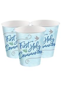 8 gobelets en papier de communion bleu 250ml