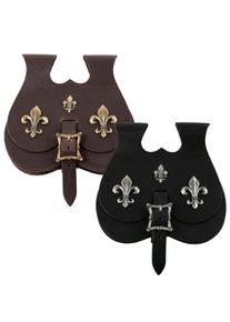 Grande borsa reniforme tardo-medievale con finiture in nero o marrone.