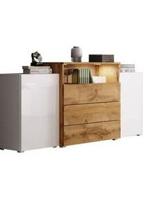 Sideboard Urban III mit LED ca. 150x69 cm Weiß/Eiche Wotan