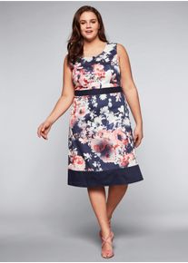 sheego Damen Cocktailkleid in A-Linie, mit Blumendruck in marine bedruckt ,Gr&ouml;&szlig;e 40, Witt, 97% Baumwolle, 3% Elasthan