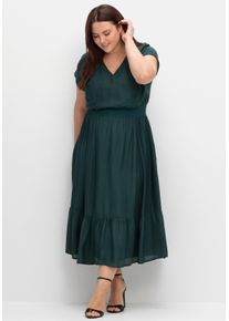 sheego Damen Maxikleid mit Smokbund und Volant am Saum in tiefgr&uuml;n ,Gr&ouml;&szlig;e 40, Witt, 100% Viskose