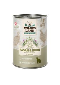 6x400g Fagiano e Pollo con mirtilli rossi Adult Cat Wildes Land Cibo umido per gatti