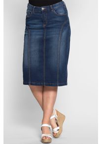 Jeansrock sheego, Damen, Gr. 50, blau (dunkelblau denim), 98% Baumwolle, 2% Elasthan, unifarben, knielang, R&ouml;cke Jeansrock