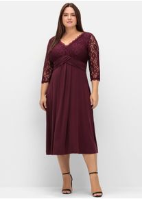sheego Dames Avondjurk met bovendeel van kant in bordeaux ,maat 40, Witt, 95% Polyester, 5% Elastan. Kant: 100% Polyamide