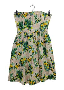 Zara Sommerkleid Damen Beige Blumenmuster Elegant Midikleid Baumwolle XS 32