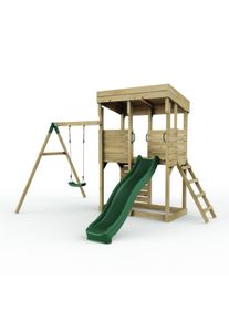 REBO XL Lookout Tower Playhouse with Single Swing and Slide