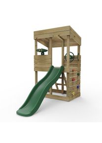 REBO Wooden Lookout Tower Playhouse with 6ft Slide - Lookout with Adventure Pack