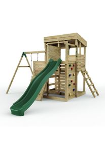 REBO 2 Tier XL Lookout Tower Playhouse with Single Swing and Slide