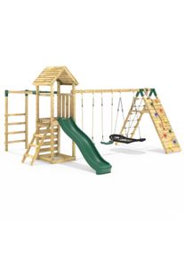 REBO Wooden Climbing Frame with Swings, Slide, Up & Over Climbing Wall and Monkey Bars - Pyrennes