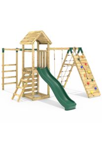 REBO Climbing Wall with Swings, Slide & Monkey Bars - Carpathian Green