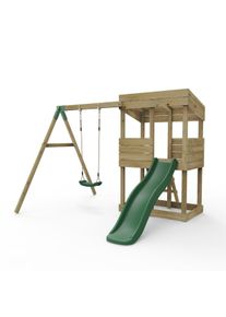 REBO Wooden Lookout Tower Playhouse with 6ft Slide & Swing - Arches