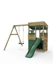 REBO Wooden Lookout Tower Playhouse with 6ft Slide & Swing - Yellowstone