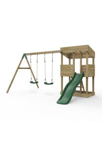 REBO Wooden Lookout Tower Playhouse with 6ft Slide & Swing - Bryce