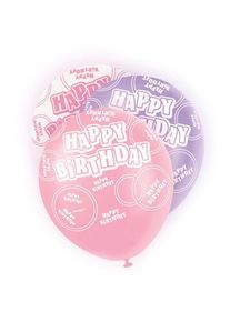 UNIQUE 6er mix ballons joyeux anniversaire rose 30cm