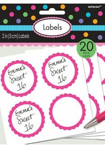 Amscan 20 self-adhesive labels with pink flower border
