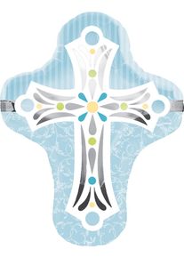 Amscan Ballon aluminium Sainte Communion Croix bleu clair 58 x 71cm