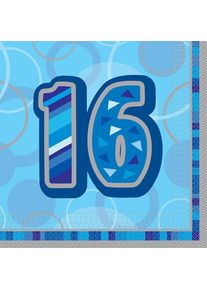 UNIQUE 16 serviettes bleues joyeux 16e anniversaire