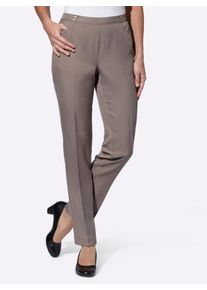 Dames Broek met persplooien en comfortband, achter in donkertaupe ,maat 38, WITT, 100% Polyester