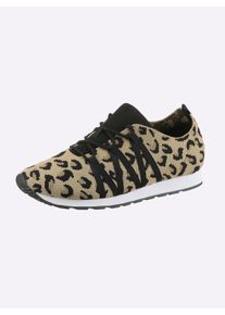 Heine Dames Veterschoen in camel/zwart ,maat 38, Witt, 100% Textiel