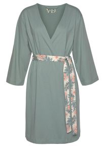 Lascana Dames Ochtendjas crème / jade groen / zalm roze L