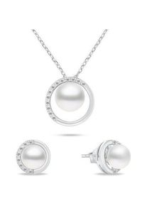 Brilio, Schmuck Set, Silver - Elegant Genuine Pearl Jewelry Set SET251W (Earrings. Necklace)