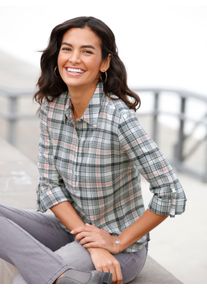 Dames Geruite blouse van opgeruwd flanel in roze geruit ,maat 36, WITT, 100% Katoen