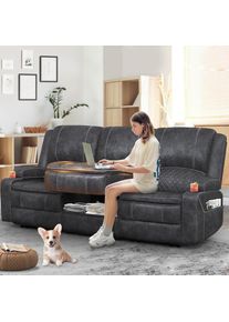 Velvet Fabric Recliner Sofa, 3 Seater Manual Reclining Sofa with Multi-Function Middle Seat, Reclining Couches for Living Room w