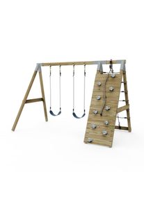 PolarPlay Premium Double Swing Set with Climbing Wall