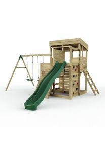 REBO 2 Tier XL Lookout Tower Playhouse with Double Swing and Slide