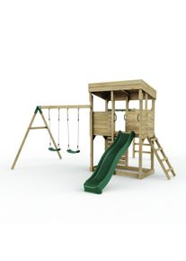 REBO XL Lookout Tower Playhouse with Double Swing and Monkey Bars plus Slide