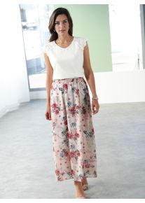 Dames Geweven rok met bloemenprint in roze geprint ,maat 19, WITT, 100% Polyester. Voering: 100% Polyester