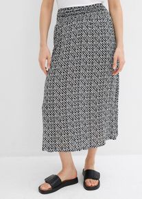 bonprix Mujer, Falda larga de viscosa arrugada, negro, 46
