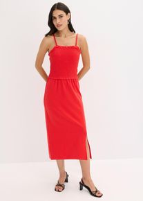 bonprix Sukienka midi ze sztywniejszego dżerseju z marszczoną wstawką i rozcięciem, czerwony, 36/38