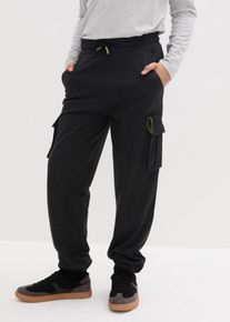 bonprix Pantaloni de jogging cu buzunare cargo, din material moale cu bumbac, gri, 128/134