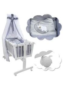 Vitalispa Babybett Weiß mit Rollen , Weiß, Grau , Holz , Rechteckig , 54x100 cm , Babymöbel, Babybetten, Stubenwagen & Babywiegen, Stubenwagen