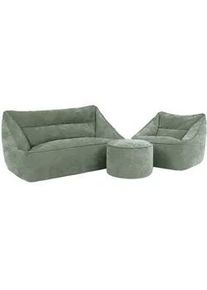 I.C.O.N. icon Sitzsack-Set 3 tlg, Sofa Chenille Cecilia, Sitzsack Sessel mit Hocker , Salbeigrün , Kunststoff , 160x70x93 cm , Hergestellt in Deutschland , Wohnzimmer, Sofas & Couches, Sofas