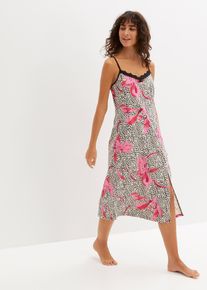 Longue nuisette avec bordure dentelle - noir - taille 42/44 (M) avec coton - bonprix