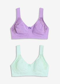 Lot de 2 soutiens-gorge moul&eacute;s coton sans armatures - vert - taille 95B avec coton - bonprix